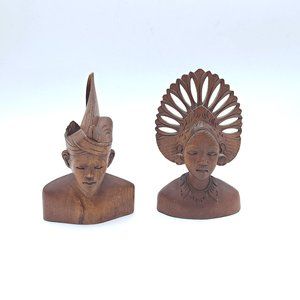 Pair of Wooden Carved busts From Singapore